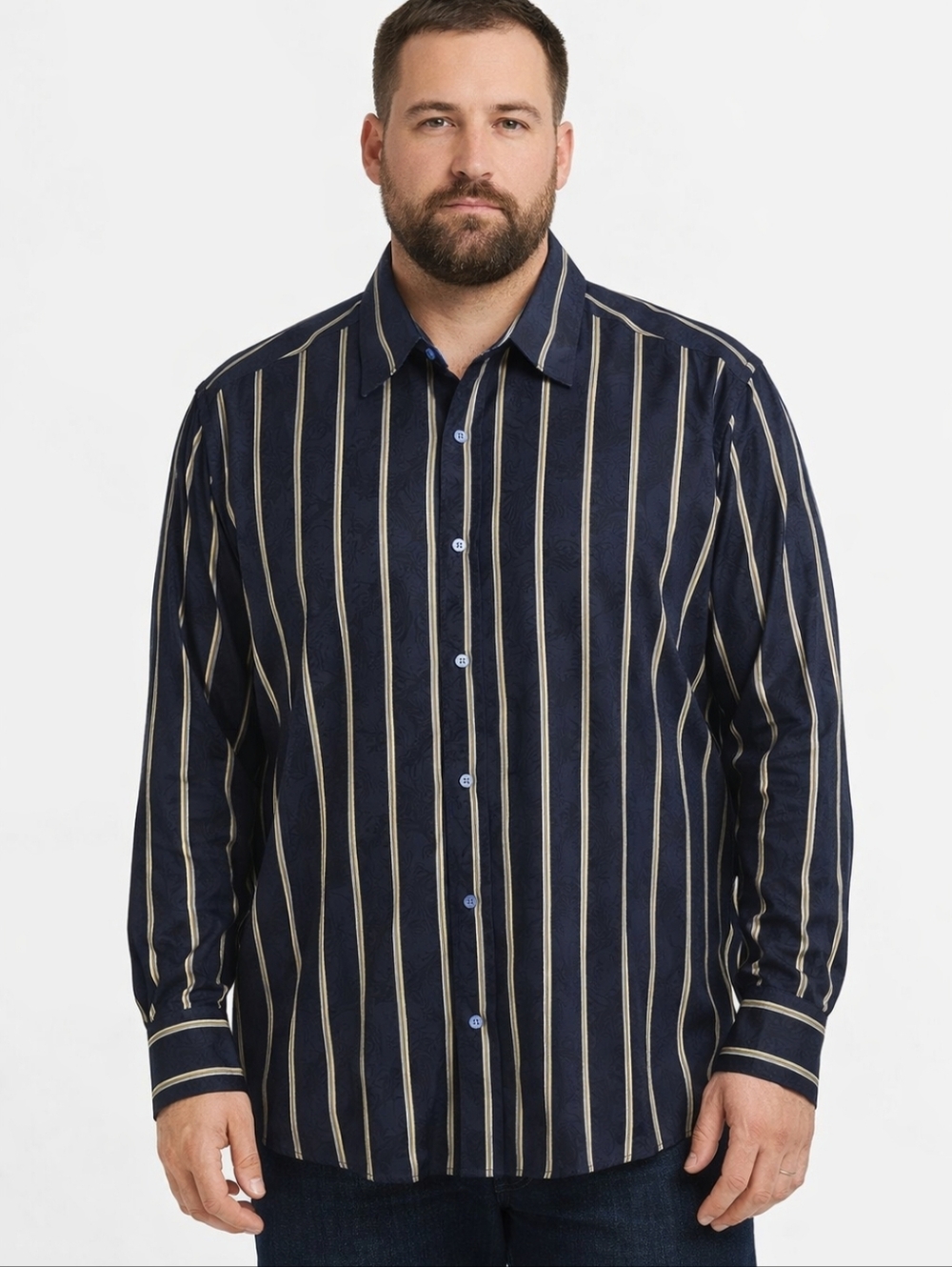 Robert Graham Xl Designer Shirt Navy Stripe Button-Up Flip Cuff Mens Luxury